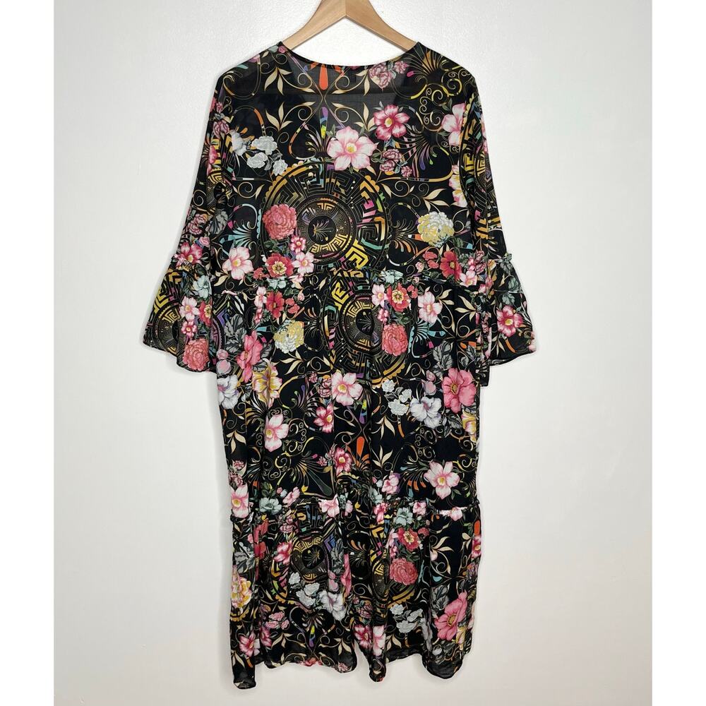 Johnny Was Womens Peace Ruffle Tiered Dress Medium Black Floral V Neck Boho - Picture 11 of 12
